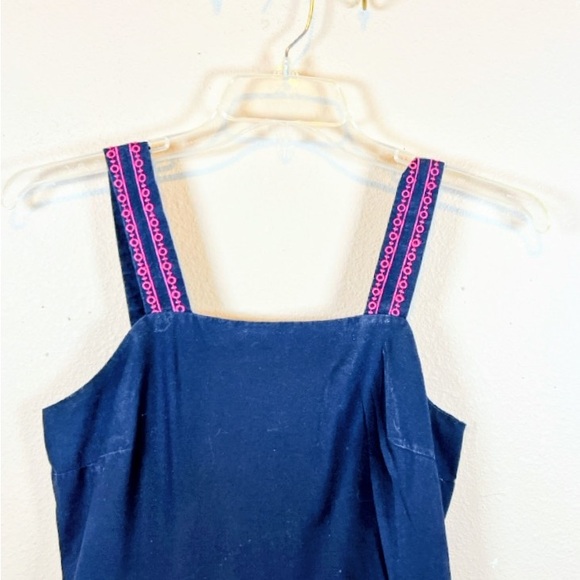 J. Crew Navy Blue Maxi Tiered Dress with Pink Embroidered Trim. Size 6 - Picture 3 of 5